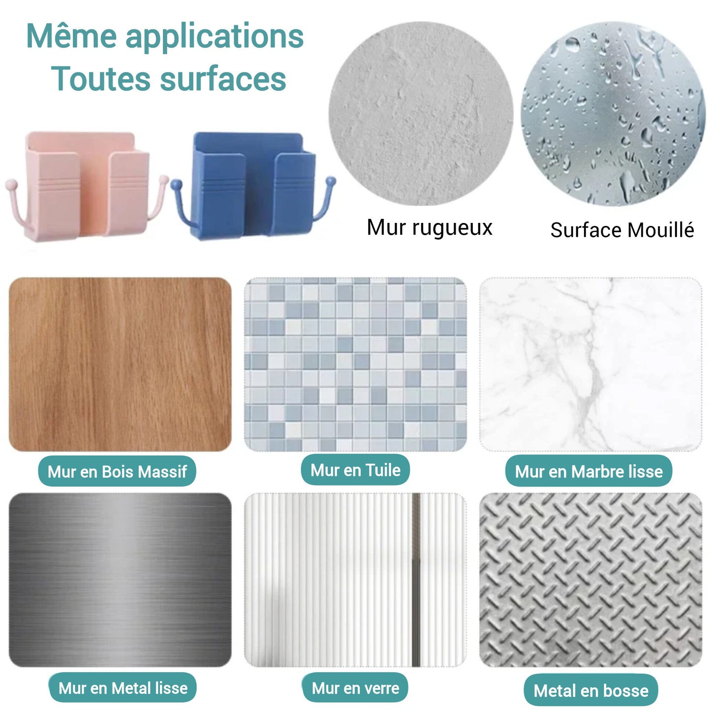 Pack de 3 Supports Mural Adhésif Téléphone et accessoires